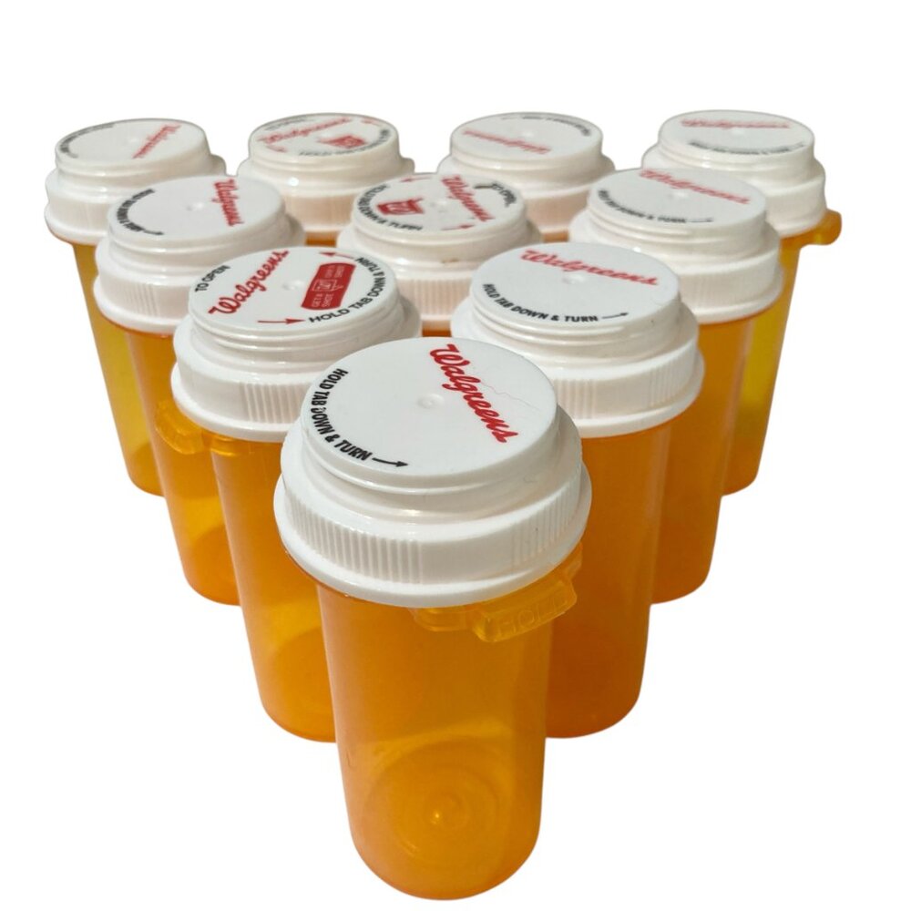 Empty Amber Medicine Bottle Lot 10 Small Plastic Bottles Walgreens Craft Storage